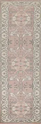 Light Pink/ Ivory Oushak 10 ft. Runner Rug Hand-knotted Wool 9' 11" x 2' 7"