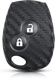 FLJKCT 2 Buttons Carbon Silicone Car Key Case Cover Holder,for Renault Duster Clio Dacia 3 Twingo Logan Sandero Modus,for Nissan