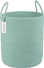 XUANGUO Cotton Rope Laundry Basket Hamper for Clothes Woven Storage Basket for Living Room Bedroom Boho Tall Rope Baskets for Blanket Toys Pillow Towels Baby Nursery Hamper Bin Large light green