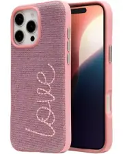 ZAGG London Snap Case for iPhone 16 Pro Max - Love Embroidered Fabric MagSafe...