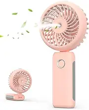 RNKRUN Portable Handheld Misting Fan, 4000mAh USB Rechargeable Personal Mister Foldable Fan Battery Operated Spray Water Mist Fan Makeup Small Face Steamer for Travel Outdoors Office pink