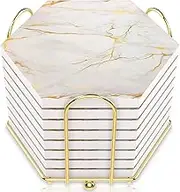 8 PC Coasters for Drinks Absorbent with Holder Marble Design Ceramic Coaster Set Super Absorbent Hot and Cold Drink Coasters Table Coasters with Cork Bottom Cup Coasters for Living Room + More