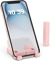 TechSpanner Foldable Lipstick Phone Holder, Portable Pink Phone Stand for Desk Travel Essentials Office Accessories Compatible with iPhone 16 Pro Max Mini, 15 14 XR X 8 7 6 Plus SE Samsung