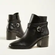 Ann Taylor Women's Black Posey Leather Block Heel 7 ,8 ,8.5