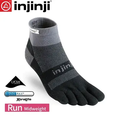 【Injinji 美國】RUN 輕量五趾短襪 COOLMAX 排汗襪 五趾襪 黑灰色 (4895)