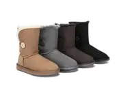 AUSTRALIAN SHEPHERD® UGG Boots Double Face Sheepskin Wool Short Button - Grey / AU Ladies 10 / AU Men 8 / EU 41