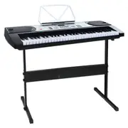61 Keys Electronic Piano Keyboard LED Electric Silver with Music Stand for Beginner