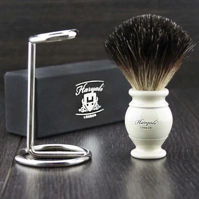 100% PURE BADGER HAIR SHAVING BRUSH WITH HOLDER STAND LIGHT WEIGHT BRUSH