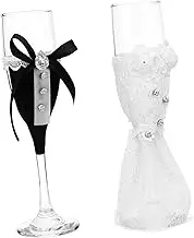 Beatifufu 1 Set Elegant Wedding Goblet Decorative Bride Groom Wine Glasses for Toasts Celebrations Engagements Sturdy Glass Design with Intricate Wedding Themed Decor