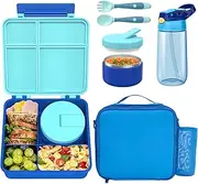 Kids Bento Lunch Box with 4 Compartments, Insulated lunch Bag, Water Bottle, Stainless Steel Food Jar, Birthday Gifts for Ages 3-12 Back to School Toddler Girls Boys