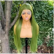 13x4 Lace Front Wigs for Women，26inch Long Straight Green Wig ，Synthetic Natural Hairline Replacement Daily Use