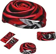 FJWSLCH Black White and Red Roses Headbands for Women Men Non Slip Workout Sweatbands Adjustable Sports Hair Bands Elastic Head Bands Moisture Wicking Hairband for Running, Cycling, Yoga, Spa