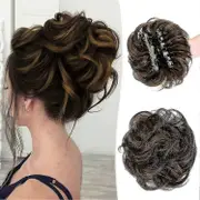 Real Human Hair Wavy Curly Chignon Bun Extensions with Claw Clip and Ponytail Hairpieces for Messy Bun Updo