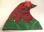 Christmas Elf Hat Green and Red Sequins With Bells New