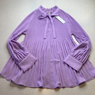 Chico’s 2 Petite Pleated Peasant Top Icy Purple NWT