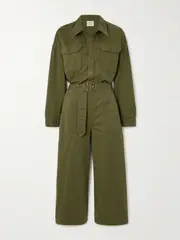 [DENIMIST] DENIMIST - Utility Belted Cropped Denim Jumpsuit - Army green - x small x small Green