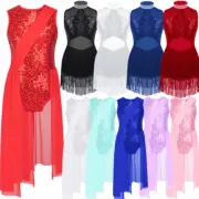 Kids Girls Sequins Tassel Dance Dress Samba Jazz Tap Modern Latin Salsa Costume
