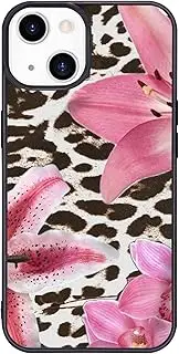 Wihytec Black Leopard&Pink Lily Phone Case for iPhone 14 Black Leopard Lily Case Cover TPU Bumper Hard Back Shockproof Phone Case Girly Protective Phone Cover with Aesthetic Design