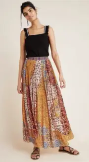 New Anthropologie Bhanuni by Jyoti Panthera Maxi Skirt Size 2 Leopard Flowy $158