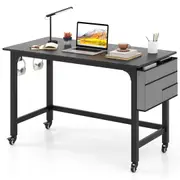 Costway 1.2m Mobile Computer Desk Home Office Desk Writing Study Desk w/Hooks/Side Bag Gaming Workstation Black