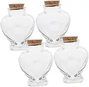 4Pcs Heart Shaped Glass Wishing Bottles with Cork Transparent Tiny Jars for Honeymoon Souvenirs Creative Crafts Romantic for