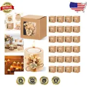 24 Rustic Wooden Candle Holders with Gift Box - Perfect Wedding Favors