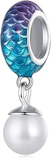 [Teleye] Fish Scale Charm 925 Sterling Silver Charm Fits For Pandora Bracelet Necklace, Cubic Zirconia, Created Cubic Zirconia