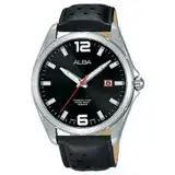 在飛比找遠傳friDay購物優惠-ALBA 雅柏 石英男錶 皮革錶帶 黑 防水100米 日期顯