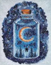 Cross stitch kit - Moon for lovers 22x28cm Blue Aida 14ct needlepoint kit