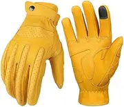 [FSCLJ] Men's Leather Driving Gloves, Retro Outdoor Motorcycle Riding Gloves, Breathable Touch Screen Gloves