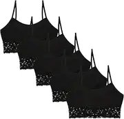[Donella] Girls Cotton Training Bras - Lace Trim Cropped Camis for Teens 5-Pack, Age: 10-15