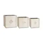 Antiqued Cream Square Metal Planters W/ Chicken Wire Detail- Large
