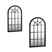 Oikiture Wooden Window Mirror Arched Wall Mirrors Home Decor Black