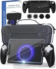 XICEN Case for Playstation Portal Remote Player with Silicone Case/Screen Protector/Thumb Cap, 7-in-1 Hard Carrying Case Compatible with PS5 Playstation Portal Console and Accessories(Black)
