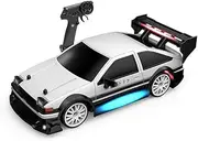 2.4GHz Remote Control Drift Car 1:24 30KM/H High Drift Remote-Control 4 Vehicle with with Front Lights, Bot Lights, Tail Wing Lights/Replaceable Wheels White pe 3-1 Battery