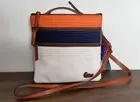 NEW Dooney & Bourke North South Triple Zip Nylon Crossbody Bag Orange Navy White