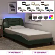 �Bed Frame with LED Lights Slat Mattress Base Bedstead Bedroom Fabric vidaXL
