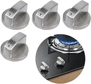 Goerpn 4 Pcs Gas Stove Knobs,6mm Metal Cooker Control Knob Switch Universal Silver Adaptors Oven Cooking Surface Switch Buttons,Hob Knobs Replacement Accessories for Kitchen Cooktop Gas Stove