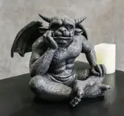 Ebros Horned Gargoyle The Dreamer Figurine Sitting Statue 6.5 Inch Long Thinker