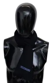 Missoni Unisex Black Scarf 100% Wool Embroidery Fringes Formal Casual Shawl Wrap