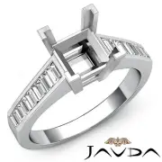Baguette Side Diamond Engagement Ring Platinum 950 Princess Semi Mount 0.85 Ctw