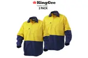 KingGee 2 Pack Workcool Hi-Vis Closed Front Shirt Long Sleeve Comfy Work K54876