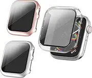 2 Pack Privacy Case for Apple Watch Screen Protector 45mm 40mm 44mm 41mm,Hard PC Case Tempered Glass Screen Protector Private for Apple Watch Cover Series 9 8 7 6 5 4 SE