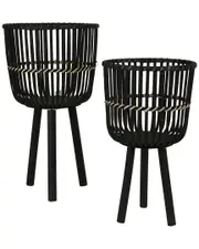 Sagebrook Home Bamboo Footed Planter Set