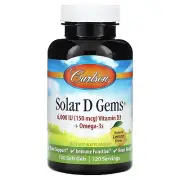 2 X Carlson, Solar D Gems, Natural Lemon, 150 mcg (6,000 IU), 120 Soft Gels