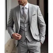 Men's Wedding Suits Light Grey Daily Business Solid Colored Plus Size 3 Piece Single Breasted Two-buttons