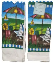 Set of 2 Same Printed Kitchen Towels(15"x25") SUMMER,BEACH UMBRELLA & COCTAIL,HC