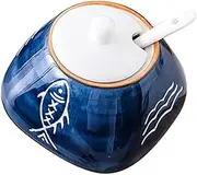 1Pc Creative Hand Painted Condiment Bottle for Salt and Sugar Storage Stylish Kitchen Decor for Home Restaurant and Hotel Use and Sealed Design Blue