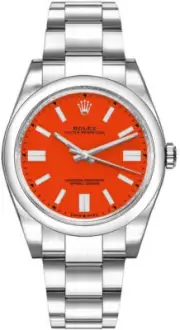 Rolex Oyster New Perpetual Coral Red Dial Steel Unisex Watch Buy Online Sale