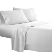 White 1000TC 4PCS Single/KS/Double/Queen/King Bed Flat Fitted Sheet Set Pillowcase